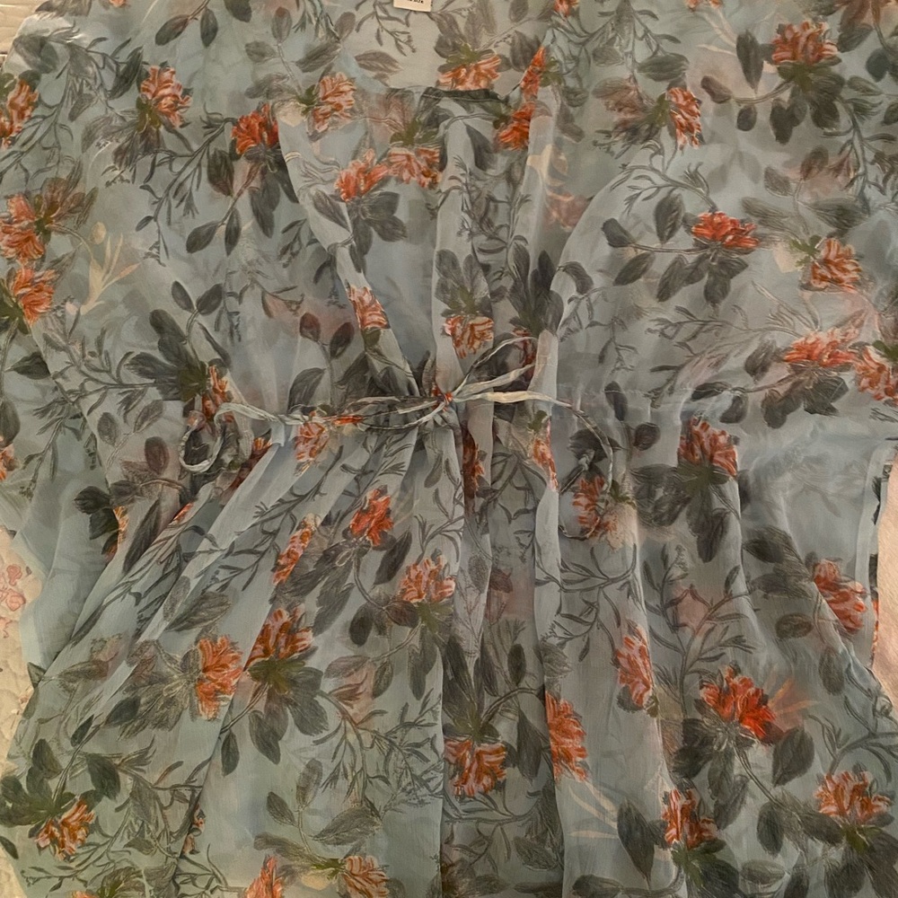 Floral Sheer Women's Top - Blue and Orange